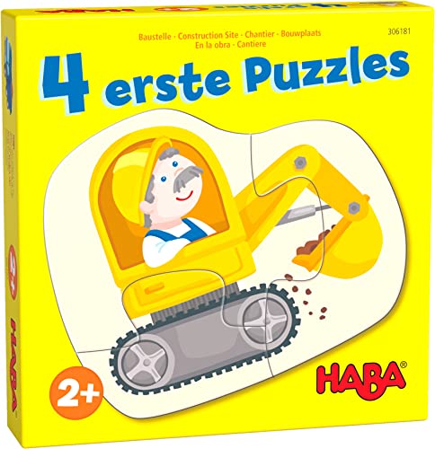 HABA 4 erste Puzzles – Baustelle – Set mit 4 Puzzles ab 2 Jahren, mit Bagger, Laster & Kran-Motiven - 1306181001 von HABA