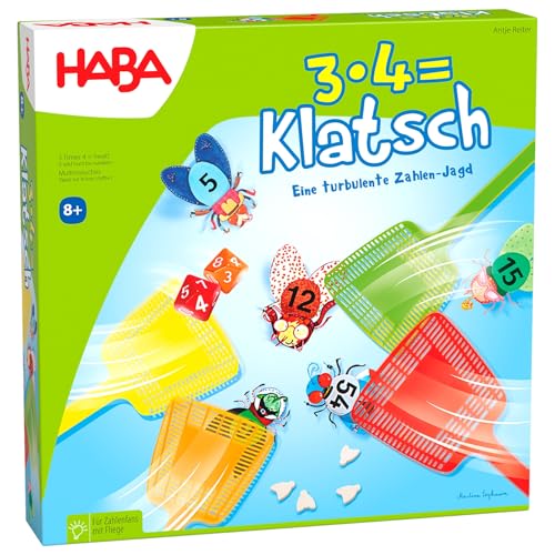 HABA 4538-3X4=Klatsch, lustiges Lernspiel für 2-6 Spieler ab 8 Jahren, Konzentrationsspiel zum spielerischen Trainieren des kleinen Einmaleins von HABA