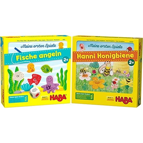 HABA 4983 - Meine ersten Spiele Fische Angeln & 301838 - Meine ersten Spiele Hanni Honigbiene, kooperatives Farbwürfelspiel für 1-4 Spieler ab 2 Jahren, zum Farbenlernen von HABA