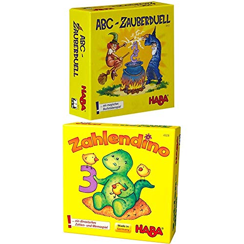 HABA Lernspiel: ABC-Zauberduell + Zahlendino - Lernspiel für Schulanfänger ab 6 Jahren - Buchstabenkarten, Zahlendino-Figur HABA Lernspiel: ABC-Zauberduell + Zahlendino - Lernspiel für Schulanfänger ab 6 Jahren - Buchstabenkarten, Zahlendino-Figur von HABA