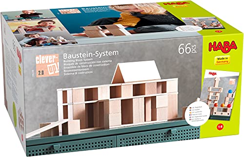 HABA Baustein-System Clever-Up! 2.0, Natur-Bausteine für Kinder ab 1 Jahr, 66 Teile, 306248 von HABA