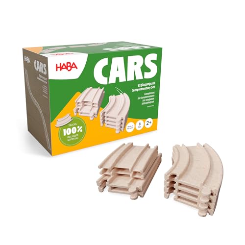 HABA Cars Ergänzungsset – 8 Schienen aus recyceltem Holz und Kunststoff – Extragroße, einfach zu verbindende Elemente – Für Kinder ab 2 Jahren – 2011844001 von HABA