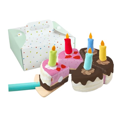 HABA Creative Play – Geburtstagstorte im Tortenkarton – Spielzeug-Torte für Kinder ab 3 Jahren – mit Klett zum Schneiden, inkl. Holz-Tortenheber & 5 Kerzen – 2012306001 von HABA