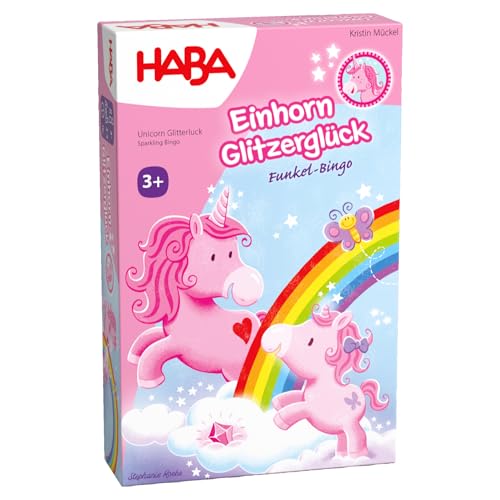 HABA Einhorn Glitzerglück – Funkel-Bingo – Magisches Bingospiel für Kinder mit funkelnden Wolkenkristallen und Einhornmotiven – Spiel ab 3 Jahren – 2012212001 von HABA