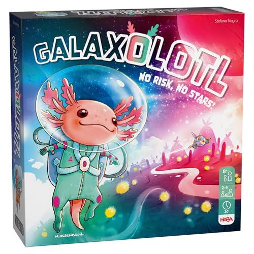 HABA Galaxolotl - No Risk No Stars - Außerirdisches Karten- und Brettspiel mit Axolotl - Ab 8 Jahren - Familienspiel für 2 bis 4 Spieler – 2012227001 von HABA