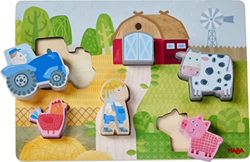 HABA Tiere Holzpuzzle Kleiner Bauernhof – Spiel aus Holz – 12 Monate und älter – 306289, Coloré von HABA