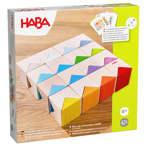 HABA Kreativbausteine – Buntes Bauset mit 32 Holzbausteinen & 10 Vorlagekarten – Fördert Kreativität, räumliches Denken & Feinmotorik – Ab 4 Jahren – 2012606001 von HABA