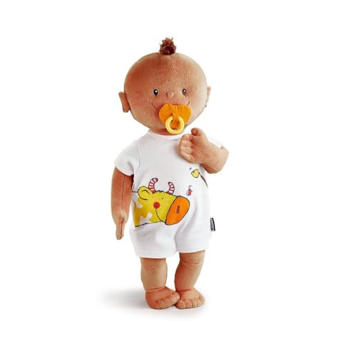 HABA Krümel Babypuppe Braun - Mit magnetischem Schnuller und Body zum wechseln – Fast so groß wie EIN echtes Baby – Geschenk zur Geburt – 1759294002 von HABA