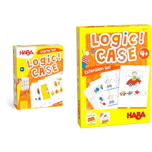 HABA Logic! CASE Starter Set 4+, Logikspiel für Kinder ab 4 Jahren, Reisespiel, 306118 & 306123 - LogiCase Extension Set – Kinderalltag, Mitbringspiel ab 4 Jahren, Bunt von HABA