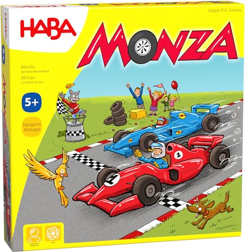 HABA Monza Gesellschaft für Kinder, Rennen auf Spielbrett, Strategisches und taktisches Spiel-Auto aus Holz, 2 bis 6 Spieler, 5 Jahre, 302204 von HABA