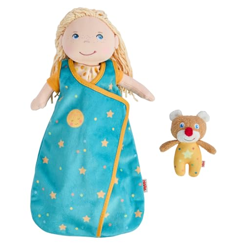 HABA Puppen-Schlafset Träum schön – Puppenschlafsack mit Mini-Teddy, für 30 cm Puppen, Waschbar bei 30°C, für Kinder ab 18 Monaten – 2011907001 von HABA