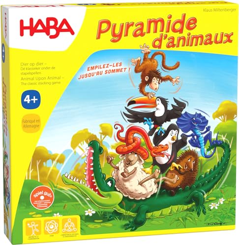 HABA Pyramide d'animaux, jeu d'empilement pour 2-4 joueurs à partir de 4 ans, avec figurines d'animaux en bois, également jouable en solo, 3478 von HABA