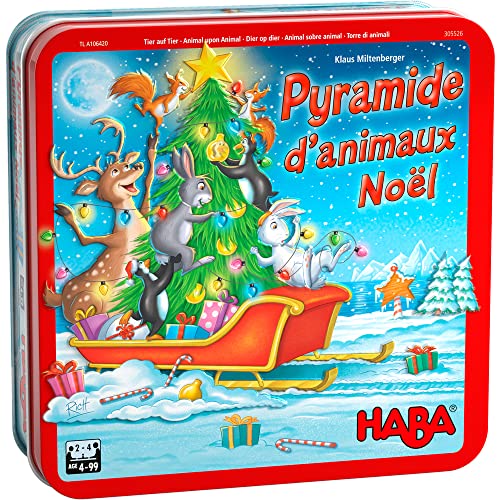 HABA - Pyramide der Tiere Weihnachts-Edition – Geschicklichkeitsspiel und Stapelspiel – Metalldose – 4 Jahre und älter – 305526 Rot von HABA