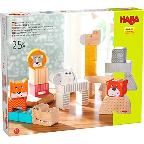 HABA 306287 - Bausteine Tierparade, Holz- und Naturbausteine ab 1,5 Jahren, made in Germany von HABA