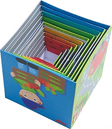 HABA 301524 - Stapelwürfel Flotte Flitzer , Turm zum Stapeln aus 10 Würfeln , Bausteine aus Pappe mit bunten Fahrzeug-Motiven , Spielzeug ab 12 Monaten von HABA