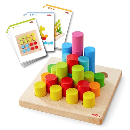 HABA Steckspiel Zylinder – Motorikspiel ab 2 Jahren mit 30 bunten Holzbausteinen & 10 Vorlagekarten – Lernspielzeug für Kleinkinder – 2012246001 von HABA