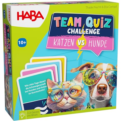 HABA Team Quiz Challenge Katzen vs. Hunde - Mit 222 Quizkarten & vielen Fragen - Mitbringspiel oder Geschenk für Spieler ab 10 Jahren - 2010894001 von HABA