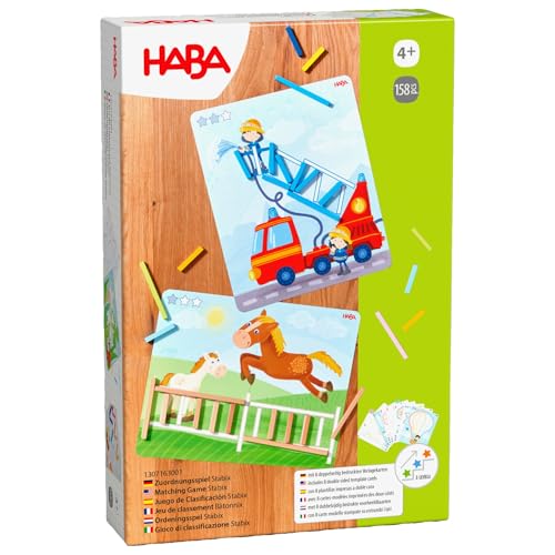 HABA Zuordnungsspiel Stabix – Kreatives Nachbauen von Motiven mit bunten Holzstäben, inkl. vielseitiger Vorlagekarten, Lernspiel für Kinder ab 3 Jahren – 1307163001 von HABA