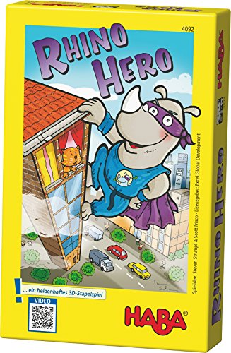 Haba 4092 - Rhino Hero, Spannendes 3-D-Stapelspiel für 2-5 Superhelden ab 5 Jahren, mit einfachen Regeln für schnellen Spielspaß, Aktionsspiel für die ganze Familie, Multicolor von HABA