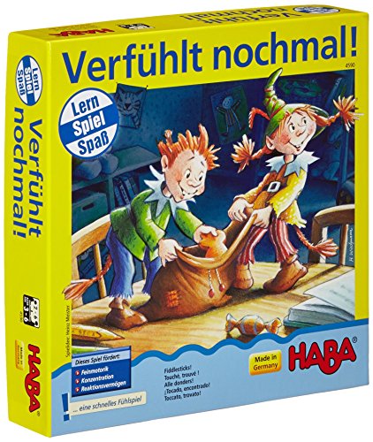 Haba 4590 - Verfühlt nochmal, Lernspiel für 2-6 Spieler von 3-6 Jahren, spannendes Such-Fühlspiel zur Schulung der Feinmotorik, auch mit ruhiger Spielvariante von HABA