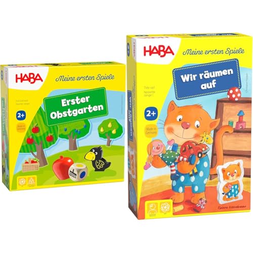 Haba 4655 - Meine ersten Spiele Erster Obstgarten, unterhaltsames Brettspiel rund um Farben und Formen ab 2 Jahren & 303469 - Meine ersten Spiele, Wir räumen auf Lernspiel von HABA