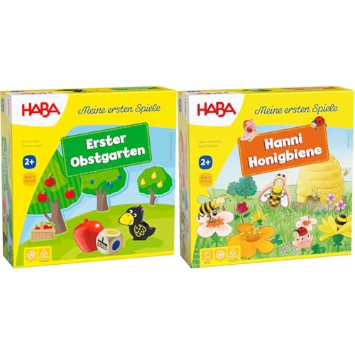 Haba 4655 - Meine ersten Spiele Erster Obstgarten ab 2 Jahren & 301838 - Meine ersten Spiele Hanni Honigbiene, kooperatives Farbwürfelspiel für 1-4 Spieler ab 2 Jahren von HABA