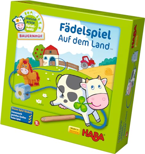 Haba 5580 - Meine erste Spielwelt Bauernhof Fädelspiel auf dem Land, liebevoll gestaltetes Lernspiel und Motorikspielzeug ab 18 Monaten, Holzspielzeug mit Bauernhofmotiven von HABA