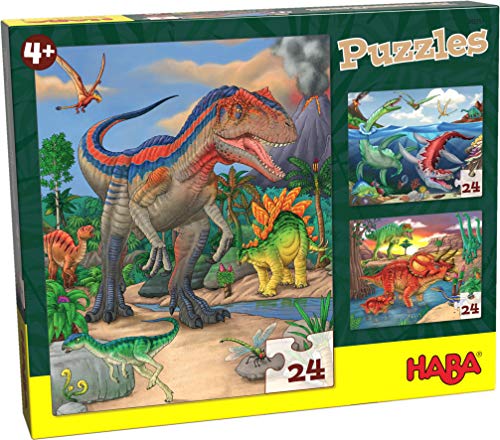 Haba Kinderpuzzle Dinosaurier - Puzzle Dino 3er Set mit je 24 Teilen ab 4 Jahren, 303377 von HABA