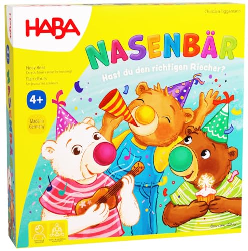HABA Nasenbär - Hast du den richtigen Riecher? - Karten-Würfelspiel für Kinder ab 4 Jahren - Einfache Regeln für schnellen Spielspaß - Für bis zu 4 Spieler - 201088100 von HABA