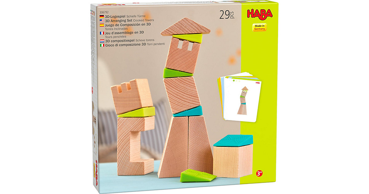 Legespiel 3D Schiefe Türme, 29 Teile, Holz von HABA