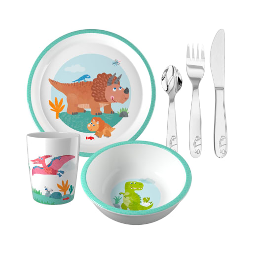 Kindergeschirr-Set Dino, Kindergeschirr mit Besteck, 6-teilig von HABA 