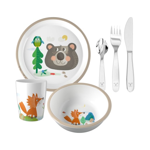 Kindergeschirr-Set Waldtiere, Kindergeschirr mit Besteck, 6-teilig von HABA 