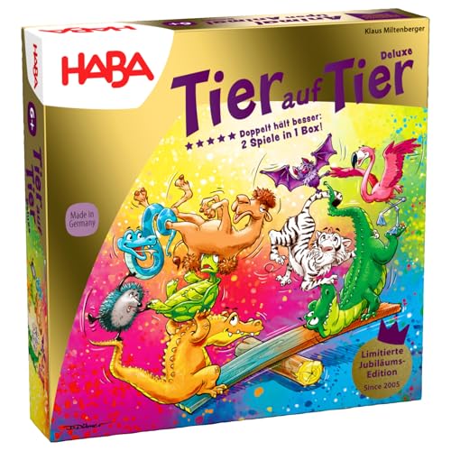 Tier auf Tier Deluxe Version – Stapel- und Würfelspiel aus Holz mit 30 bunten Tieren und Wippe, Wackelspaß für die ganze Familie, Spiel ab 4 Jahren – 2012205001 Tier auf Tier Deluxe Version – Stapel- und Würfelspiel aus Holz mit 30 bunten Tieren und Wippe, Wackelspaß für die ganze Familie, Spiel ab 4 Jahren – 2012205001 von HABA