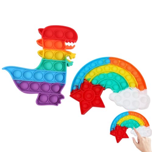 HABNI 2 Stück Push and Pop Bubble Sensory Fidget Toy, Silikon Finger Toys, Antistress Geschenk für Jungen, Mädchen, Teenager, Gesellschaftsspiele Spielzeug (Dinosaurier & Regenbogen) von HABNI