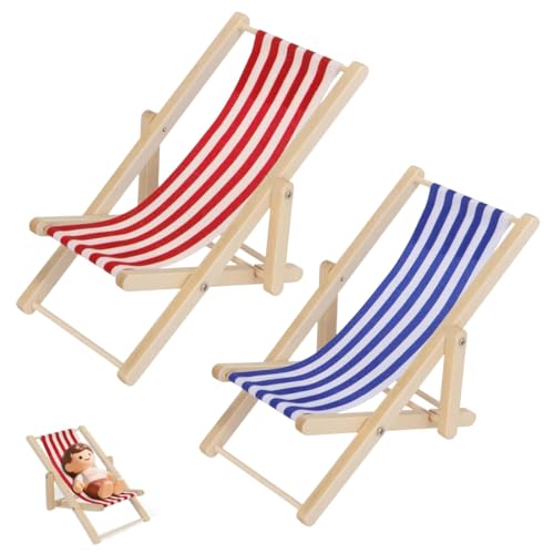 Miniatur Strand Stuhl, 2 Stück Hölzerner Mini Deko Liegestuhl | Puppenliegestuhl | Strandstuhl | Handyhalter | Miniliegestuhl | Klappstuhl, Blau-weißer Stoffsitz, ca.11x5cm Miniatur Strand Stuhl, 2 Stück Hölzerner Mini Deko Liegestuhl | Puppenliegestuhl | Strandstuhl | Handyhalter | Miniliegestuhl | Klappstuhl, Blau-weißer Stoffsitz, ca.11x5cm von HABNI
