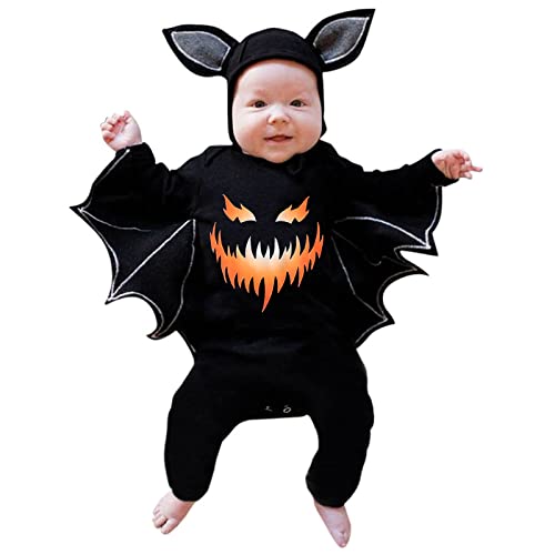 HAFNFUE 2025 Halloween Outfit für Babys - Fledermaus-Strampler mit Kapuze - Baumwollmix 0-24M - Ideal für Fotos & Partys (A, 6-9 Months) von HAFNFUE
