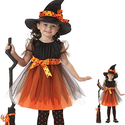 HAFNFUE Mädchen Tutu Kleid Halloween & Karneval - Prinzessin Partykleid mit Spitzenhut (2-15 Jahre) - Weiches Cosplay Outfit für Mottoparty & Fotoshooting (A, 13-15 Jahre) von HAFNFUE