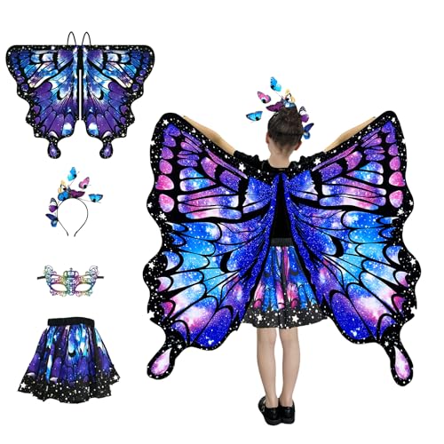 HAGOT Schmetterling Flügel Kostüm, Kostüm Kinder Schmetterling, Schmetterling Sling Umhang, mit Schmetterlingstentakel Stirnbnder, für Mädchen, Maskerade-Party-Requisiten, Sternenblau HAGOT Schmetterling Flügel Kostüm, Kostüm Kinder Schmetterling, Schmetterling Sling Umhang, mit Schmetterlingstentakel Stirnbnder, für Mädchen, Maskerade-Party-Requisiten, Sternenblau von HAGOT