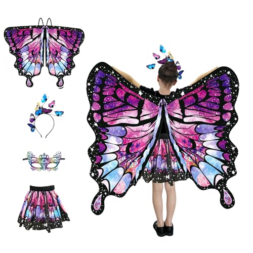 HAGOT Schmetterling Flügel Kostüm, Kostüm Kinder Schmetterling, Schmetterling Sling Umhang, mit Schmetterlingstentakel Stirnbnder, für Mädchen, Maskerade-Party-Requisiten, Kleine Blume Sternenhimmel HAGOT Schmetterling Flügel Kostüm, Kostüm Kinder Schmetterling, Schmetterling Sling Umhang, mit Schmetterlingstentakel Stirnbnder, für Mädchen, Maskerade-Party-Requisiten, Kleine Blume Sternenhimmel von HAGOT