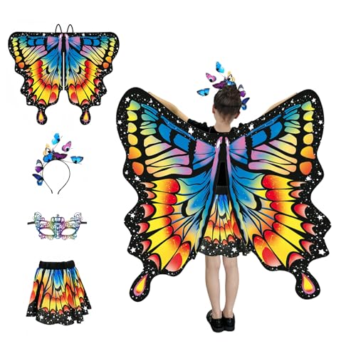 HAGOT Schmetterling Flügel Kostüm, Kostüm Kinder Schmetterling, Schmetterling Sling Umhang, mit Schmetterlingstentakel Stirnbnder, für Mädchen, Maskerade-Party-Requisiten, Bunter HAGOT Schmetterling Flügel Kostüm, Kostüm Kinder Schmetterling, Schmetterling Sling Umhang, mit Schmetterlingstentakel Stirnbnder, für Mädchen, Maskerade-Party-Requisiten, Bunter von HAGOT
