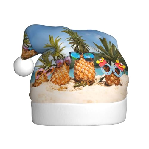 Ananas Obst Sonnenbrille Sand Strand Weihnachten Hüte Erwachsene, Santa Hut Druck Plüsch Komfort Xmas Hut Für Weihnachten Neujahr Liefert von HAHAFU