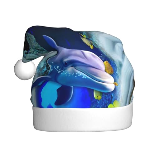 Blaue Marine Leben Weihnachtsmütze, Santa Hut Für Erwachsene Drucken Komfort Plüsch Xmas Hut Für Weihnachten Neujahr Liefert von HAHAFU