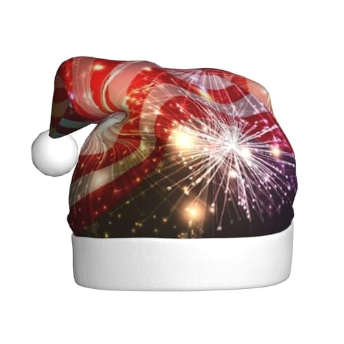 Feuerwerk Amerikanische Flagge Weihnachtsmützen Erwachsene, Weihnachtsmann Hut Drucken Plüsch Komfort Xmas Hut Für Weihnachten Neujahr Liefert von HAHAFU
