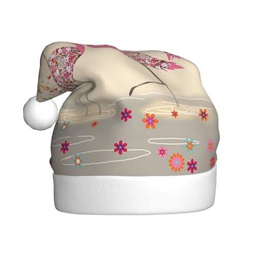 Flamingos Und Blumen Weihnachtsmützen Erwachsene, Weihnachtsmann Hut Drucken Plüsch Komfort Xmas Hut Für Weihnachten Neujahr Liefert von HAHAFU