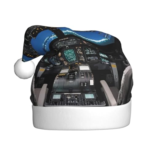 Flugzeug Cockpit Weihnachtsmütze, Santa Hut Für Erwachsene Drucken Komfort Plüsch Xmas Hut Für Weihnachten Neujahr Liefert von HAHAFU
