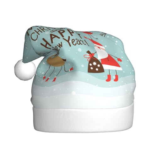 Frohe Weihnachten Und Frohe Neues Jahr Weihnachten Hüte Erwachsene, Santa Hut Drucken Plüsch Komfort Xmas Hut Für Weihnachten Neujahr Liefert von HAHAFU