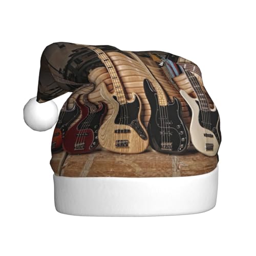 Gitarre Bass Musik Musikinstrumente Weihnachtsmützen Erwachsene, Weihnachtsmann Hut Drucken Plüsch Komfort Xmas Hut Für Weihnachten Neujahr Liefert von HAHAFU