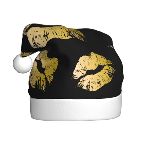Gold Lippen Weihnachtsmützen Erwachsene, Weihnachtsmann Hut Drucken Plüsch Komfort Xmas Hut Für Weihnachten Neujahr Liefert von HAHAFU