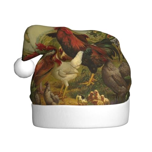 Hühner Und Bauernhof Weihnachtsmützen Erwachsene, Weihnachtsmann Hut Drucken Plüsch Komfort Xmas Hut Für Weihnachten Neujahr Liefert von HAHAFU