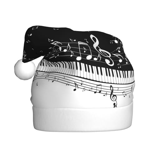 Klaviertasten Mit Musiknoten Weihnachtsmützen Erwachsene, Weihnachtsmann Hut Drucken Plüsch Komfort Xmas Hut Für Weihnachten Neujahr Liefert von HAHAFU